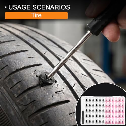 Image of 60 Pcs Tire Repair Rubber Nails,Vacuum Tirerepair Kits Spiral Rubber Screws,Fast Self-Service Tire Repair Tools Kits for Car Motorcycle Bike Truck,Tires Plug Kit (30 S+30 L)