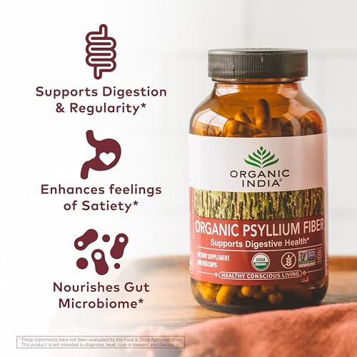 image for ORGANIC INDIA Psyllium Husk Capsules - Fiber Supplement, Healthy Elimi