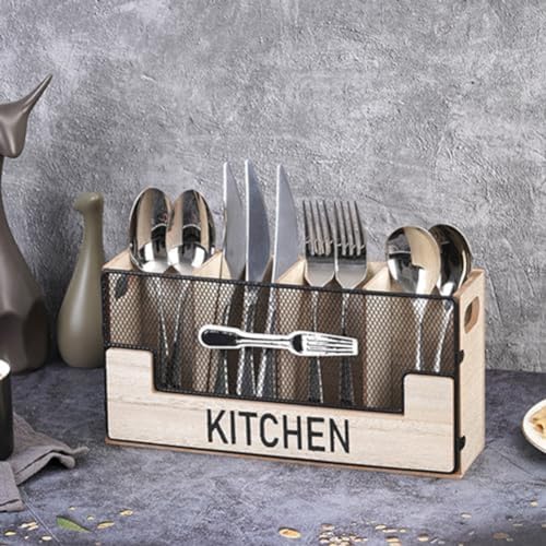 Porte-ustensiles de comptoir de cuisine métal noir avec 4 compartiments - 6
