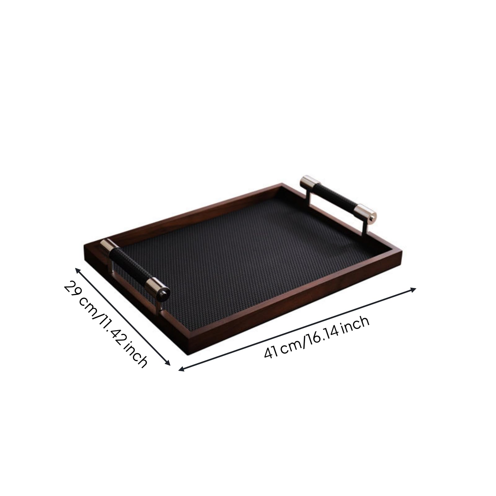 MagiDeal Vassoio Profumato Vassoio da Servizio Vassoio Decorativo Vassoio Portaoggetti con Telaio Effetto Legno E Manici Robusti in Metallo Adatto per Consolle, Nero, 41 29 5.5CM