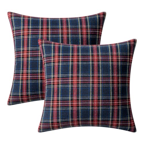 Image of MIULEE Christmas Plaid Pillow Covers Scottish Tartan 18x18 Blue | Set of 2 Christmas Decorations Cushion Covers, Farmhouse Winter Home Decor, for Thanksgiving Sofa Couch Bed Living Room