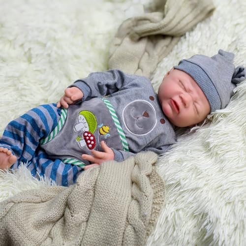 17 Zoll lebensechte Reborn-Babypuppe – 6,3 Pfund schwere Ganzkörper-Silikon-Babypuppen, realistisches stirnrunzelndes schlafendes Neugeborenes für Kleinkinder – Bild 7