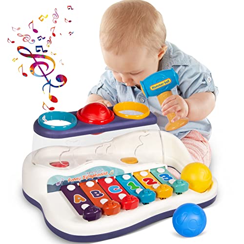 Pragym Montessori Toys For 1 Year Old, 2 In 1 Hammer Pounding & Musical Xylophone Toys, Baby Sensory Toys For Toddler 1-3, Learning & Educational Toys, Birthday Gifts For 1 2 3 Year Old Girl Boy #TOP10