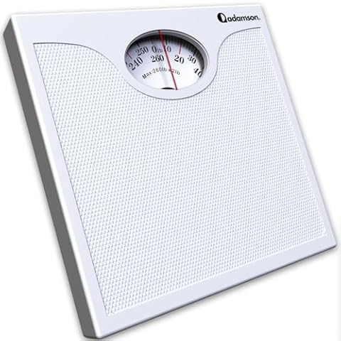 Adamson A22 Bathroom Scale for Body Weight - Up to 260 LB - New 2024 - Anti-Skid Rubber Surface - Analog Bathroom Weight Scales - Affordable - Durable with 20-Year Warranty - White Cover
