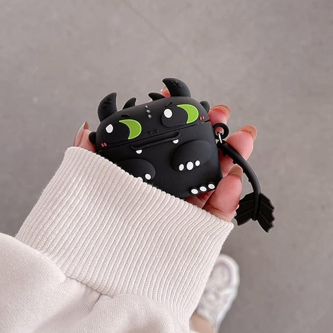 Image of Dezet Cute Soft Silicone Pouh Case for Airpods Pro GEN-2 (2022) � 3D Cartoon Animal Character Cover with Keychain Ring, Shockproof & Dustproof Protective Case for Kids & Girls (Dragon)