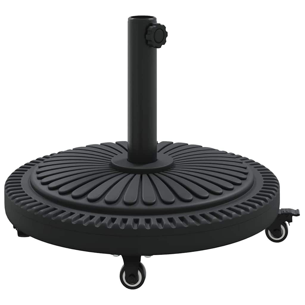 Base de sombrilla Art Deco Negro Ø 45 x 39,5 cm de hierro y polietileno, diseño circular con ancho ajustable, relleno de hormigón y 4 ruedas incluyendo 2 bloqueables para estabilidad