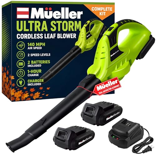 Mueller UltraStorm Cordless Leaf Blower with 2 Batteries