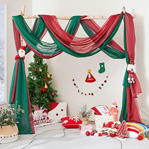 NICETOWN 2 Panels Red & Green Ombre Window Scarf for Christmas Decor, Decorative Voile Sheer Window Valances Bed Canopy for Thanksgiving Day, W60 x L216