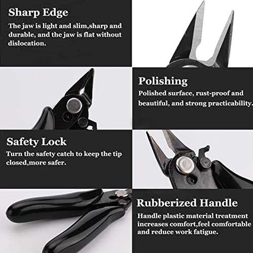 Image of BOENFU 3.5 Inches Mini Cutter with Lock, Flush Cutters, Small Wire Snips, Micro Wire Cutter with Spring, Black
