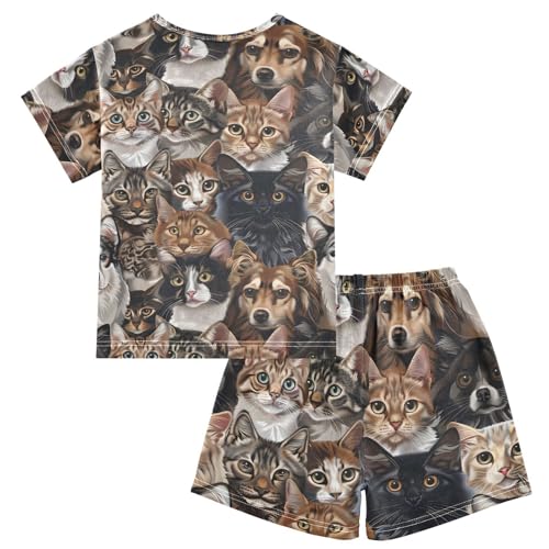 ALAZA Cat Dog Puppy Vintage Pajamas Short Sleeve 2 Piece Sleepwear Top and Bottom Pajama Set Unisex2