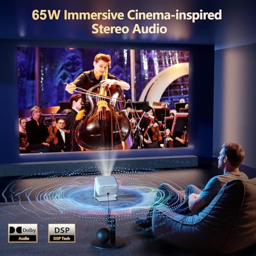 Image of [10,000+ Licensed Apps /Live TV /Ultra Bright /65W Dolby Audio] Outdoor-4K Projector with WiFi and Bluetooth, Goiaey Smart Projector with 360Stand, HDR10+, AI Auto Focus /Keystone, Short Throw Proyector
