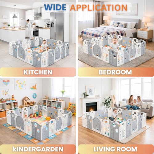 Image of 20 panel Playpen for Babies upto 5 year with Mat and Balls Foldable Baby Play Area Indoor Setup Play Yard Fence for Toddlers Kids Playarea Setup Outdoor Children Play Pen with Gate Baby Playpen (7* 6 ft=42 SQFT, Grey)