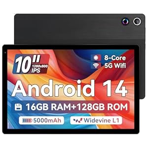Tablet 10 Zoll, Android Tablet, Octa-Core, 16GB RAM 128GB ROM 1TB TF, 1280×800 IPS, 5G WiFi 6, Bluetooth 5.0, 5000mAh, 5MP+8MP, Widevine L1 Game Tablet PC Pad, Schwarz