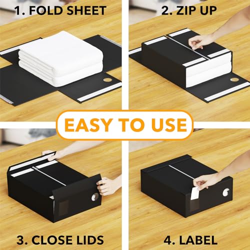 Image of SpaceAid 10 Pack Bed Sheet Organizers and Storage, Foldable Sheet Organizer for Linen Closet, Sheets Set Folder Keeper with Window XL (Queen & King Size) Organizing Bedding Container, Black