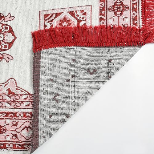 Image of Velvet Floral Janamaz Mat | Prayer Mat /Meditation Janamaz for Namaz /Meditation Mat /Muslim| Size 27x50| Washable Soft Prayer Mat (White - RED)