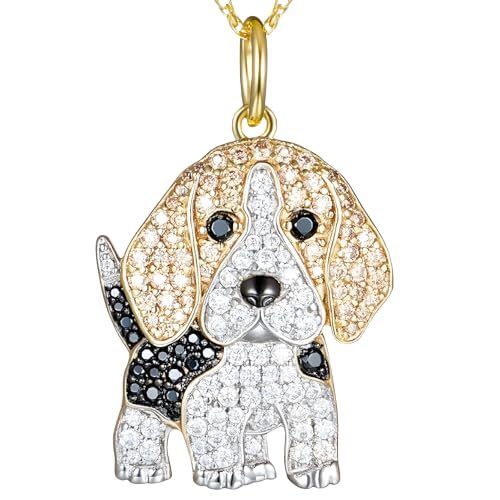 Collier chien Beagle en argent rhodié et or, pendentif oxyde de zirconium étincelant B230