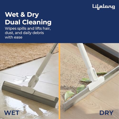 Image of Lifelong Floor Wiper with Long Handle for Bathroom & Home Cleaning | Rubber Blade Squeegee Floor Wiper for Wet & Dry Surfaces | Floor Cleaning Wiper Tool | Easy Grip Uses