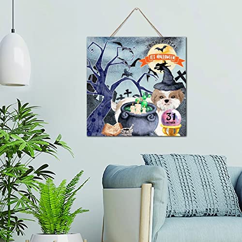 Décoration murale Halloween bois rustique suspendre motif squelette et chien