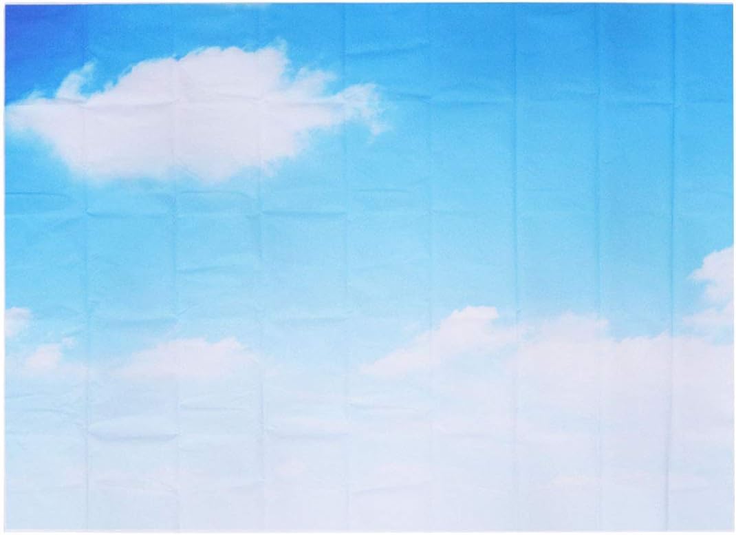 BPA® Photo Backdrop Seamless Blue Sky White Clouds Pattern Pleated 3D Studio Photography Background Cloth Wall Prop, 210x150 cm