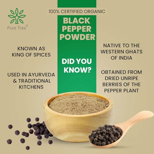 Image of Pure Tree Certified Organic Black Pepper Powder | 850 g | Kali Mirch Powder | Black Peppercorn Kaali Mirch | Aromatic Black Pepper Seeds Powder | Miriyalu Powder Spices