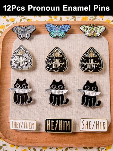 Pronoun Enamel Pins Set of 12 – Collectible Metal Lapel Pins for Backpacks, Jackets, Hats & More – He/Him, She/Her, They/Them Pins – Unique Gift for Pride, Allies & Pin Collectors2