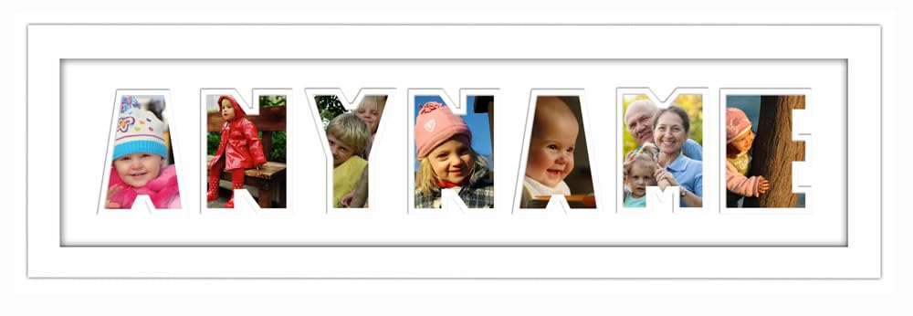 Photos In A Word White Finish Frame White Mount White Inside Personalised Any Name Word Photo Frame Birthday Picture Gift Present (, 7 Letters (Letters Only No Spaces))