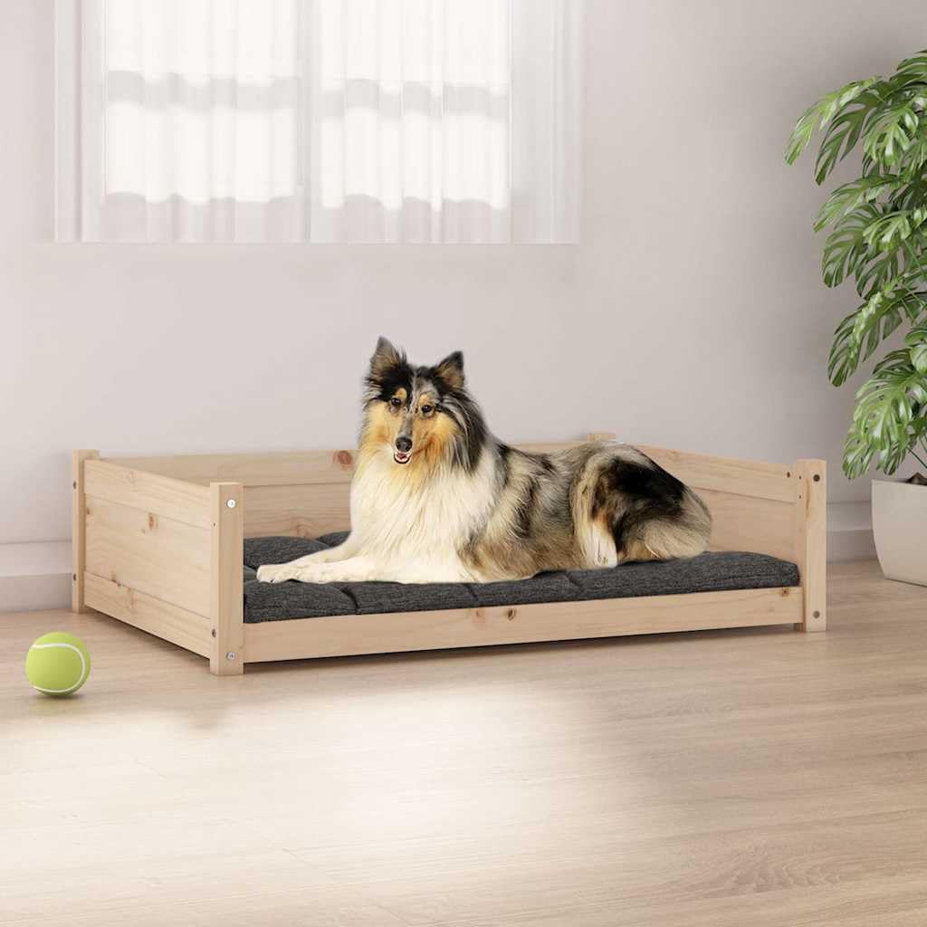 Cuccia per cani, 95,5 x 65,5 x 28 cm, in legno massiccio di pino con morbido cuscino, rivestimento antiscivolo e lavabile, delicato sulle articolazioni, per cuccioli e animali domestici