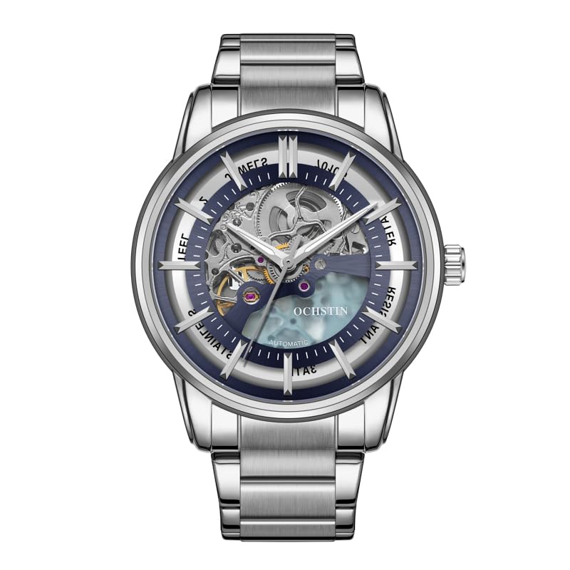 Image of OVERFLY OCHSTIN 7011 Men's Automatic Skeleton Dial Watch | Round Analog Display Mechanical Watch | Stainless Steel | Alloy Steel