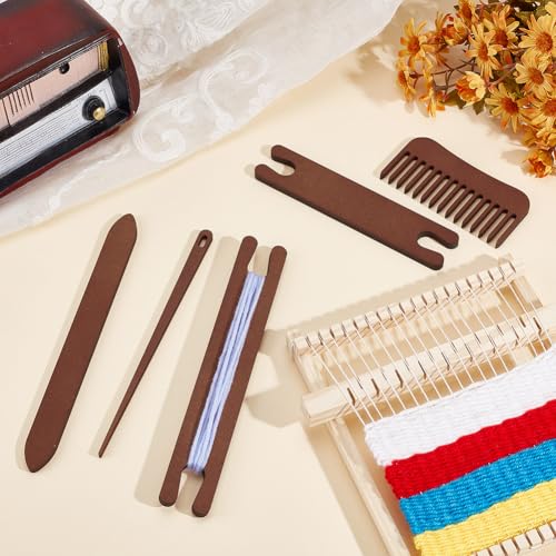 AHANDMAKER 2 Sets Wood Knitting Loom Tool Kits 5 Pieces Knitting Weaving Loom Tools Shuttle Weaving Stick for Beginner Weaving DIY Craft Weaving Accessories