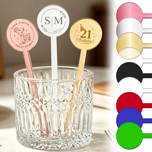 Personalized Acrylic Drink Stirrers with Custom Name Cocktail Swizzle Sticks for Weddings Bridal Showers Birthdays Coffee Cocktails Bar Drinks & Party Decor(Round)