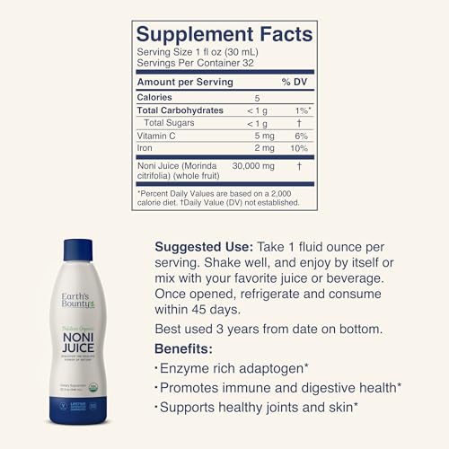 earth39s bounty tahitian organic noni juice - 32 floz - 100 pure natural immune amp joint support - organic kosher noni juice - no additives