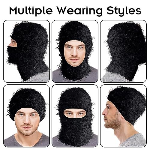 Abnaok Balaclava Máscara de esqui de rosto inteiro tricotada envelhecida inverno à prova de vento aq