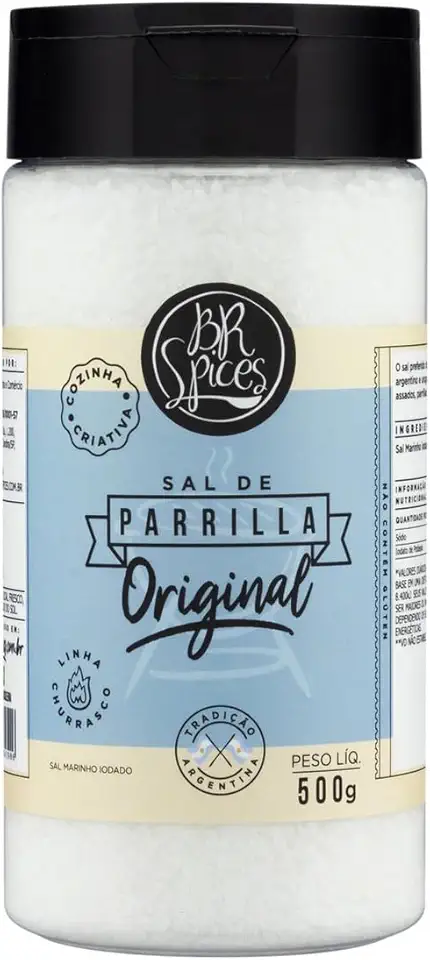 Sal de Parrilla Original, Sal Marinho Iodado, 500g BR Spices, para carnes e churrasco