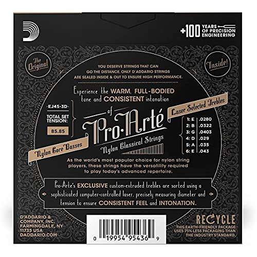 Encordoamento Para Violão Nailon Pro-Arte Normal (Pacote Com 3 Jogos) D'Addario EJ45-3D