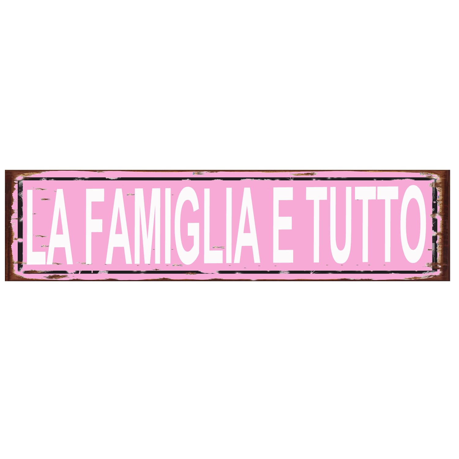 Family is Everything La Famiglia E Tutto Decor Funny Street Sign for Door Name Plate Plaque Home Patio Garden Bar Farm House Garage Wall Decor Metal Tin Sign Pink 4x16 Inch