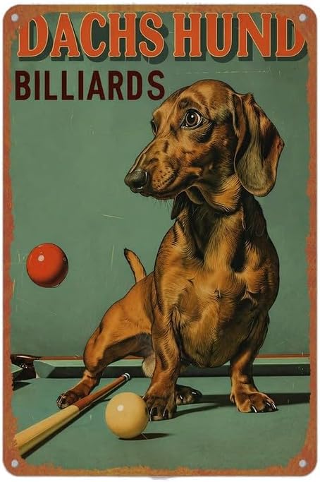 Dachshund Billiards Retro Tin Wall Art Aluminium Metal Sign 8X12 Inch