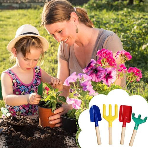 YORFULL Garden Tools Set for Kids, Kinder Gartenwerkzeug Set, 5-teiliges Gartenset Kinder mit Gabel, Kelle, Handschuhe, Rechen und Schaufel, Kinder Gartengeräte mit Stabilem Holzgriffen