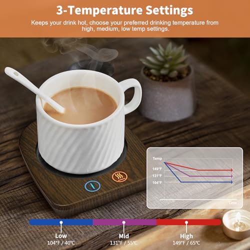 Image of VOBAGA Imitation Wood Grain Coffee Cup Warmer & Mug Warmer for Desk, Electric Coffee Warmer Plate with 3-Temp Settings for Tea, Cocoa, Milk with Auto Shut Off After 4 Hours, Coffee Gifts for Women Men