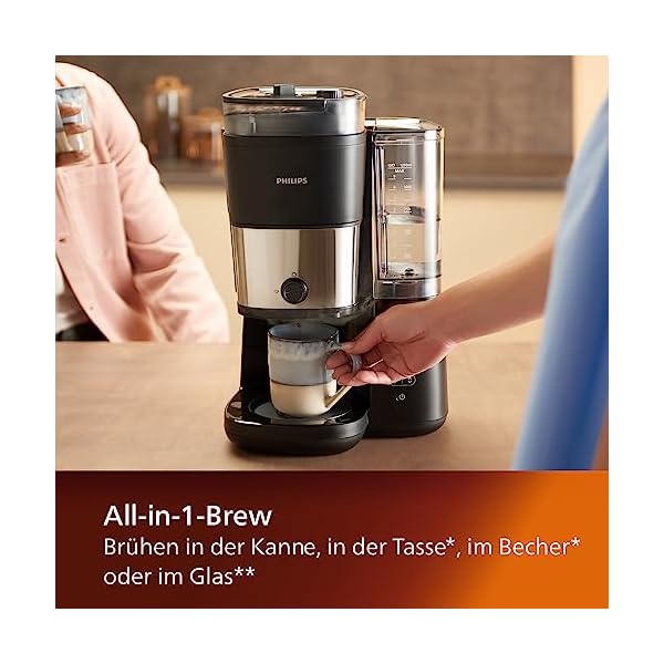 PHILIPS All-in-1 Filterkaffeemaschine - integriertes Kegelmahlwerk für frisch gemahlenen Kaffee - Duo-Bohnenbehälter, 1,25-L-Glaskanne, individuelle Einstellung der Intensität (HD7900/50) – Bild 5