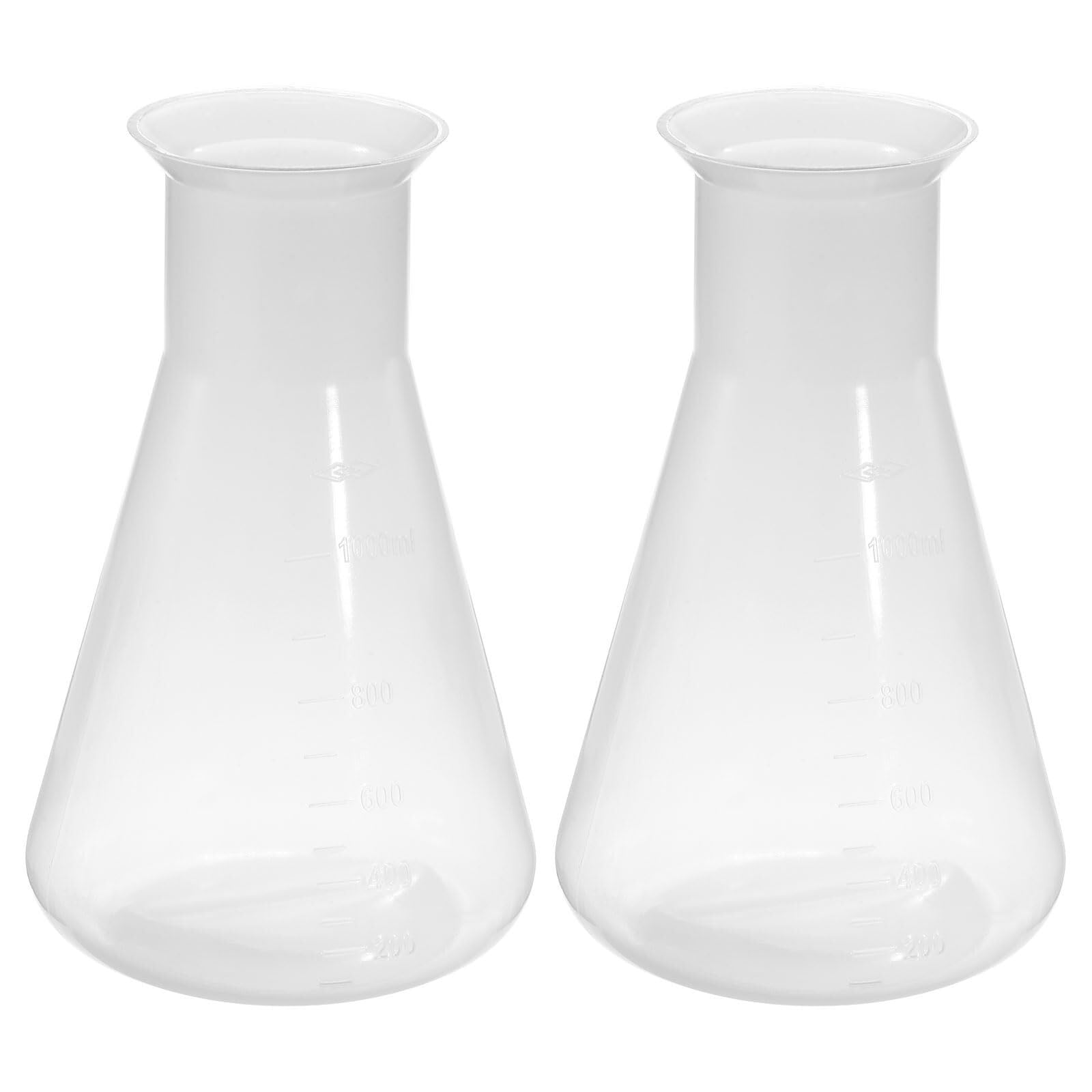100ml Plastik-Erlenmeyerkolben - 2er Pack Weitmund-Konusflasche für Labor, klar(1000ml)
