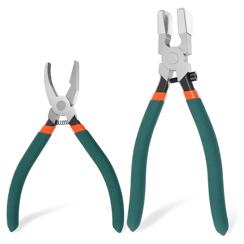 Nondk Professional Glass Cutting& Breaking Pliers Kit(2-Piece) For Stained Glass And Mosaics