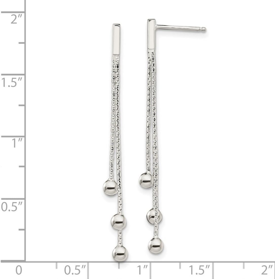 925 Sterling Silver Polished 3-strand Ball Dangle Post Earrings 44.39x1.55mm Wide Ball Earring for Women