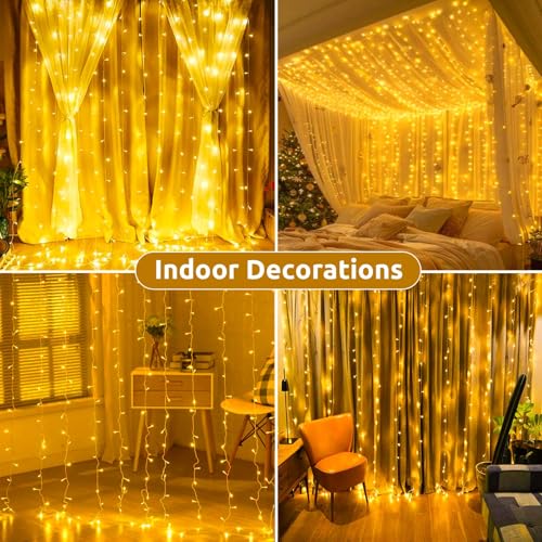 Joycome Curtain Fairy Lights 300 LED 3m x 3m, 8 Modes Christmas Lights with Timer, Connectable Wall Fairy Light Plug in Waterproof for Gazebo Window Pergola Party Wedding Indoor Outdoor (Warm White) - Image 3