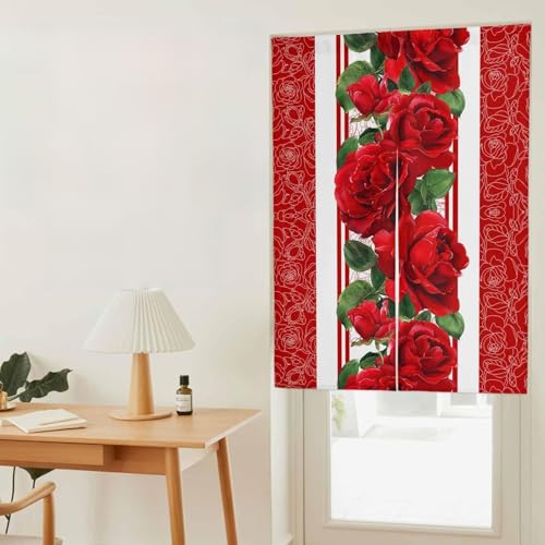 のれん 遮光 おしゃれ 暖簾カーテン 幅110x丈180cm 間仕切り 仕切り 目隠し 防寒 防音 厚手 和風 バレンタイン バラの花 テクスチャ 芸術 抽象 赤色 玄関 キッチ リビング 出入り口 グッズ 寝室 春夏秋冬