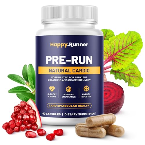Happy Runner: Pre-Run - Enhances Breathing Improved Oxygen Delivery Respiratory Efficiency Boosts Endurance Nitric Oxide Booster Improved Blood Flow Running Supplements Cardiovascular Health