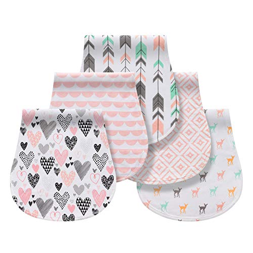 Image of Little Tots Burp Cloths 100% Cotton Baby Burp Set, Absorbent & Soft Burping Cloth Newborn Towel for Newborns & Babies Boys & Girls Unisex 5 Pack (Full of Love)