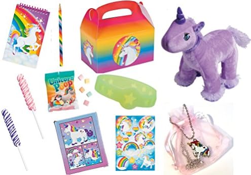 Magical Unicorn Birthday Jewelry Plush Unicorn Toy and Candy Bundle (11 Pieces)