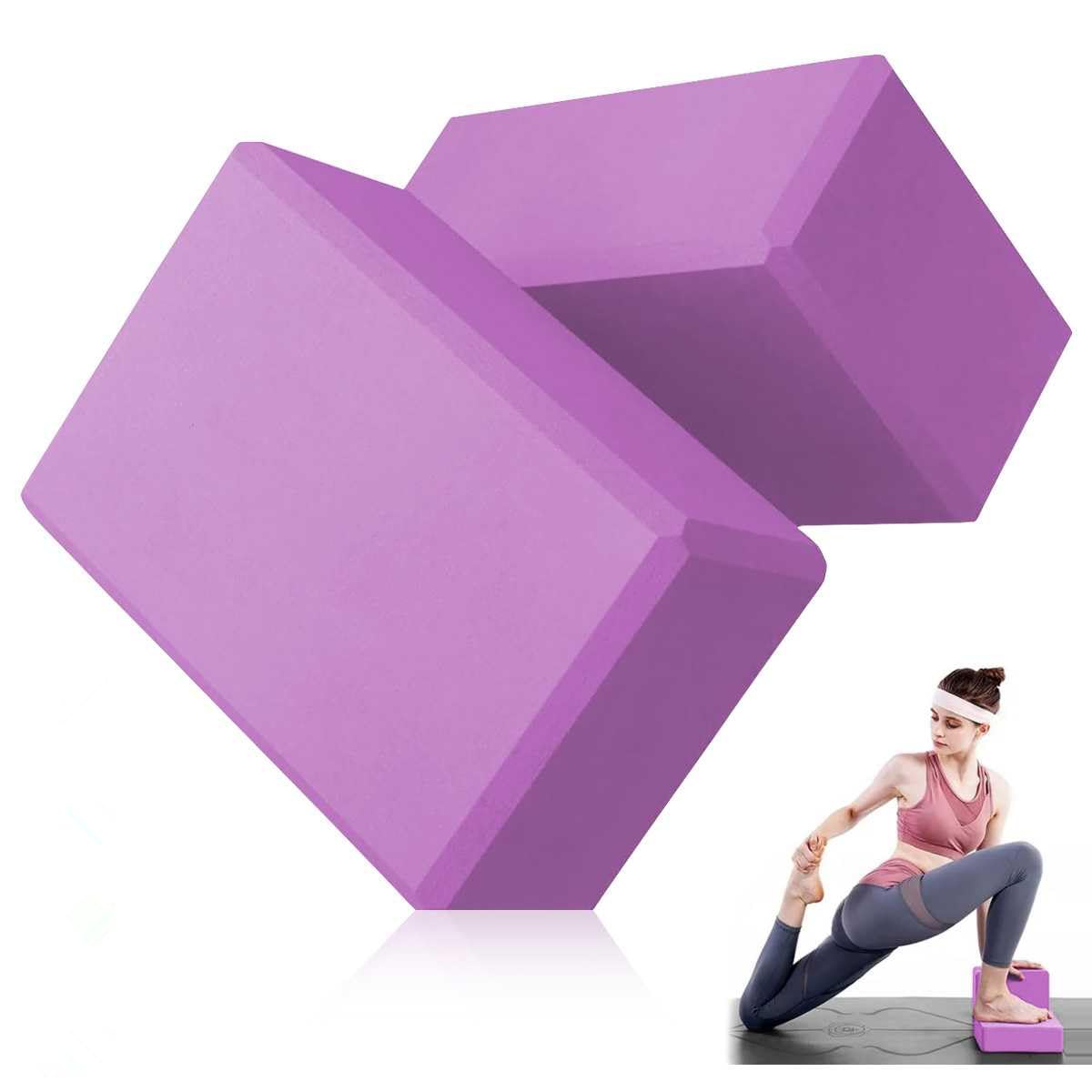 Juego de bloques de yoga, 2 bloques de ejercicio de espuma EVA con alta densidad y antideslizantes para mejorar la fuerza, el equilibrio y la flexibilidad, ladrillo ligero de pilates para