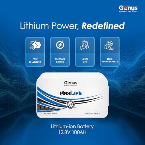 Image of Genus MaxiLife Lithium-Ion 100Ah / 1280Wh 12.8V LiFePO4 Inverter Battery with 12 Years Battery Life for Home & Office with 5 Years Full Warranty