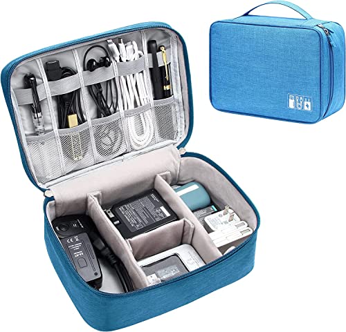 Image of House of Quirk Polyester Electronics Accessories Organizer Bag, Universal Carry Travel Gadget Bag For Cables, Plug And More, Perfect Size Fits For Pad Phone Charger Hard Disk - Light Blue